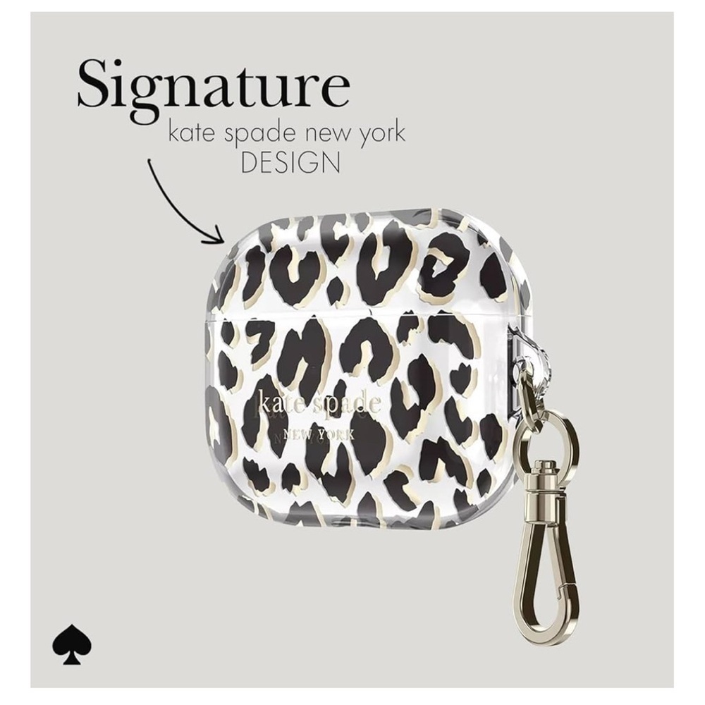 NWT Kate Spade New York AirPods Pro Case City Leopard Black/Gold - Picture 4 of 5